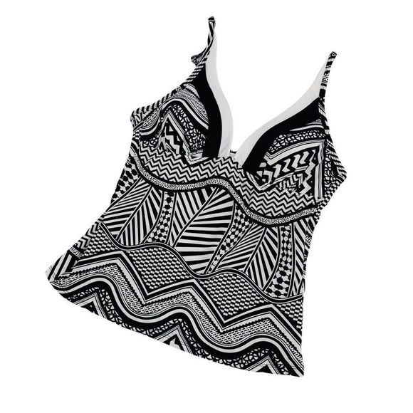 Kenneth Cole black and white geometric mod print tankini top size small/32B - Picture 4 of 7